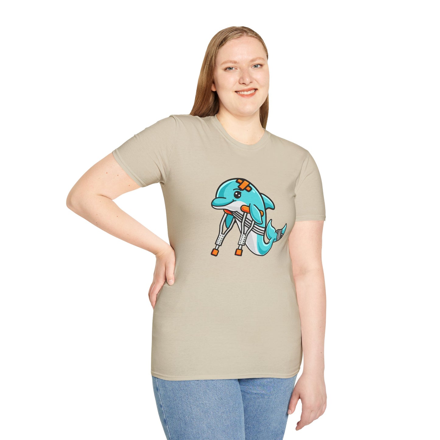 Injured but Adorable | The Crippled Dolphin | Funny Graphic T-Shirt | Unisex Softstyle T-Shirt