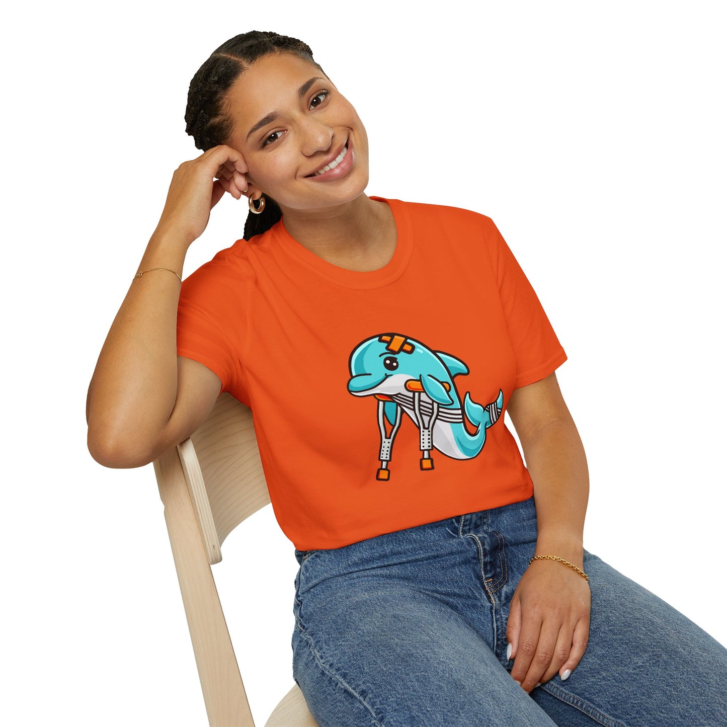 Injured but Adorable | The Crippled Dolphin | Funny Graphic T-Shirt | Unisex Softstyle T-Shirt
