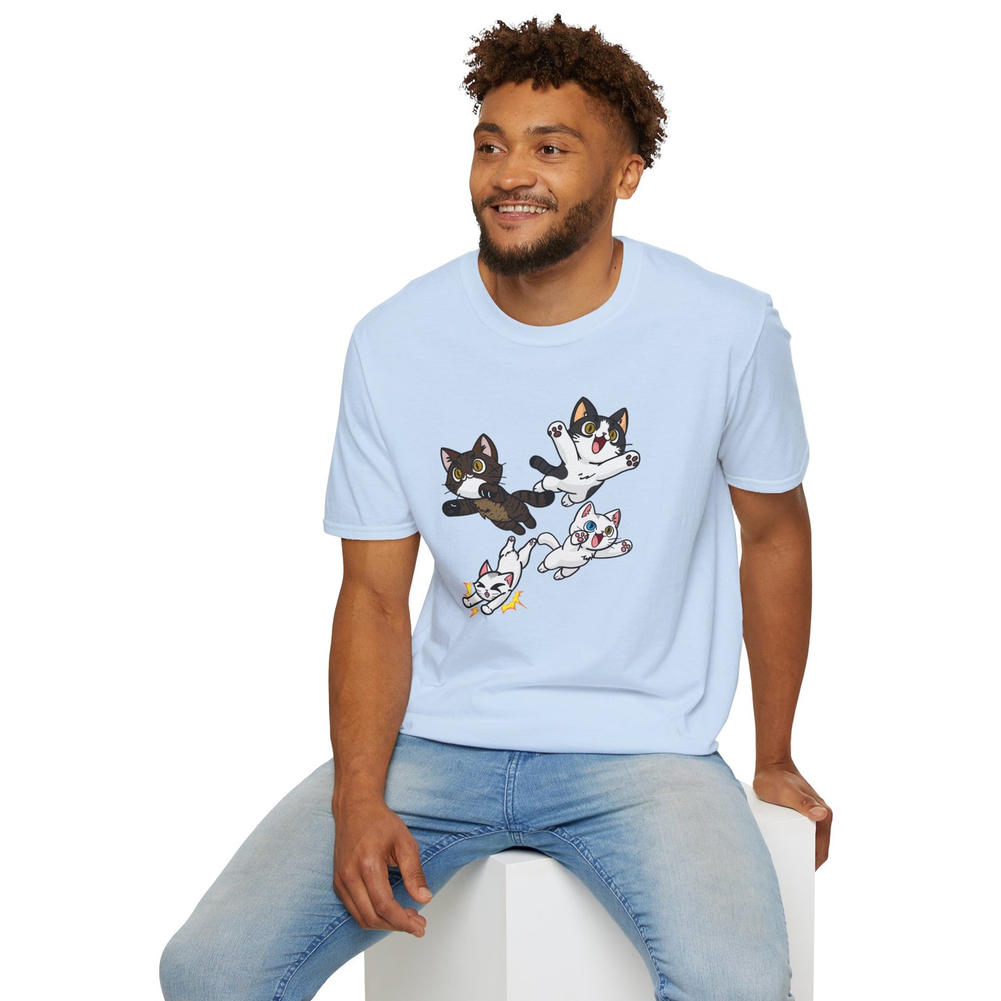 Cat Attack Squadron! | Four Fantastic Flying Felines | Unisex Softstyle T-Shirt