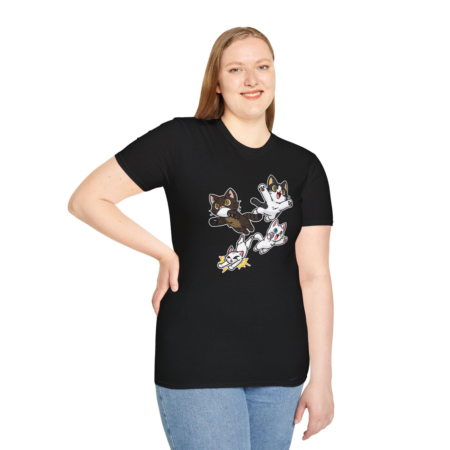 Cat Attack Squadron! | Four Fantastic Flying Felines | Unisex Softstyle T-Shirt