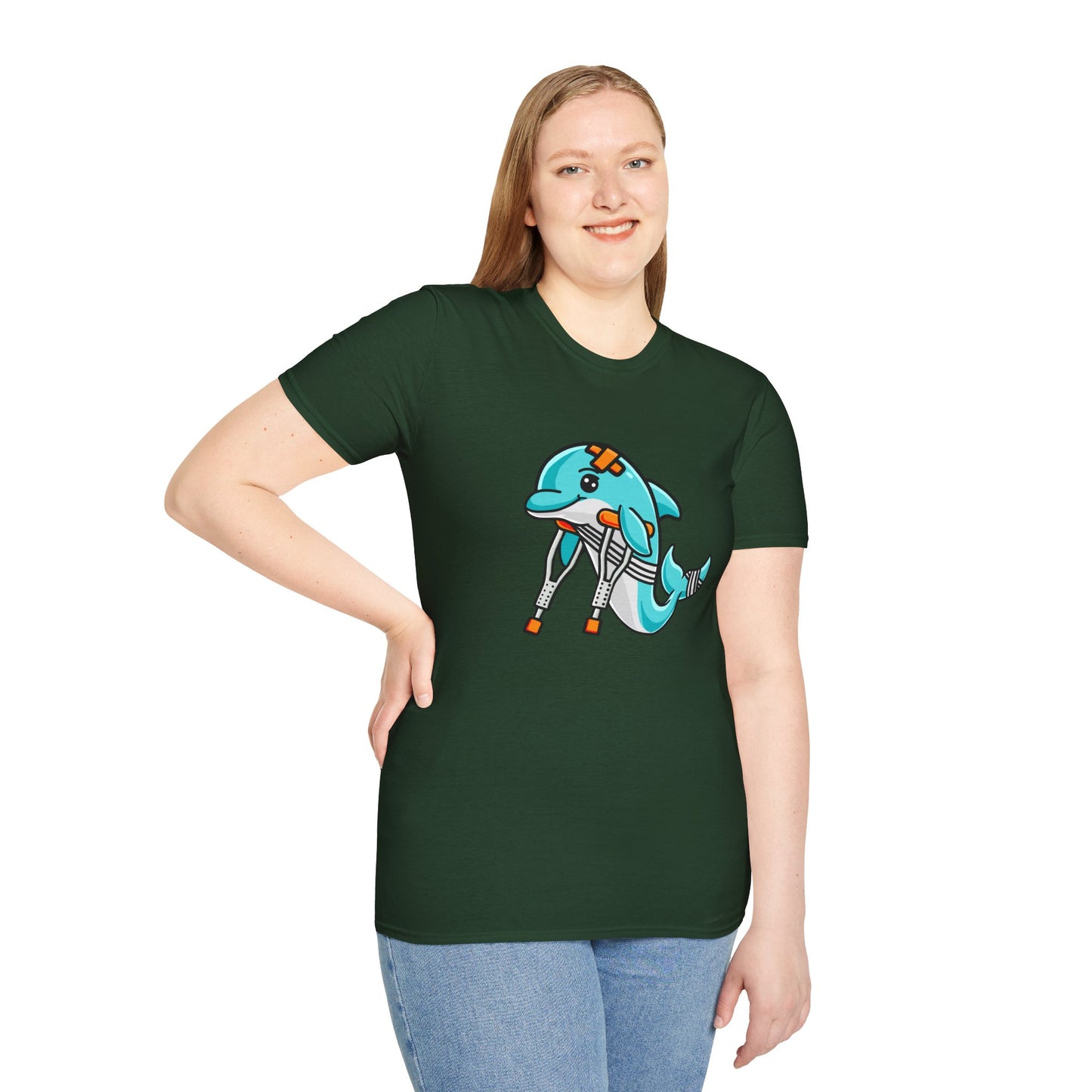 Injured but Adorable | The Crippled Dolphin | Funny Graphic T-Shirt | Unisex Softstyle T-Shirt
