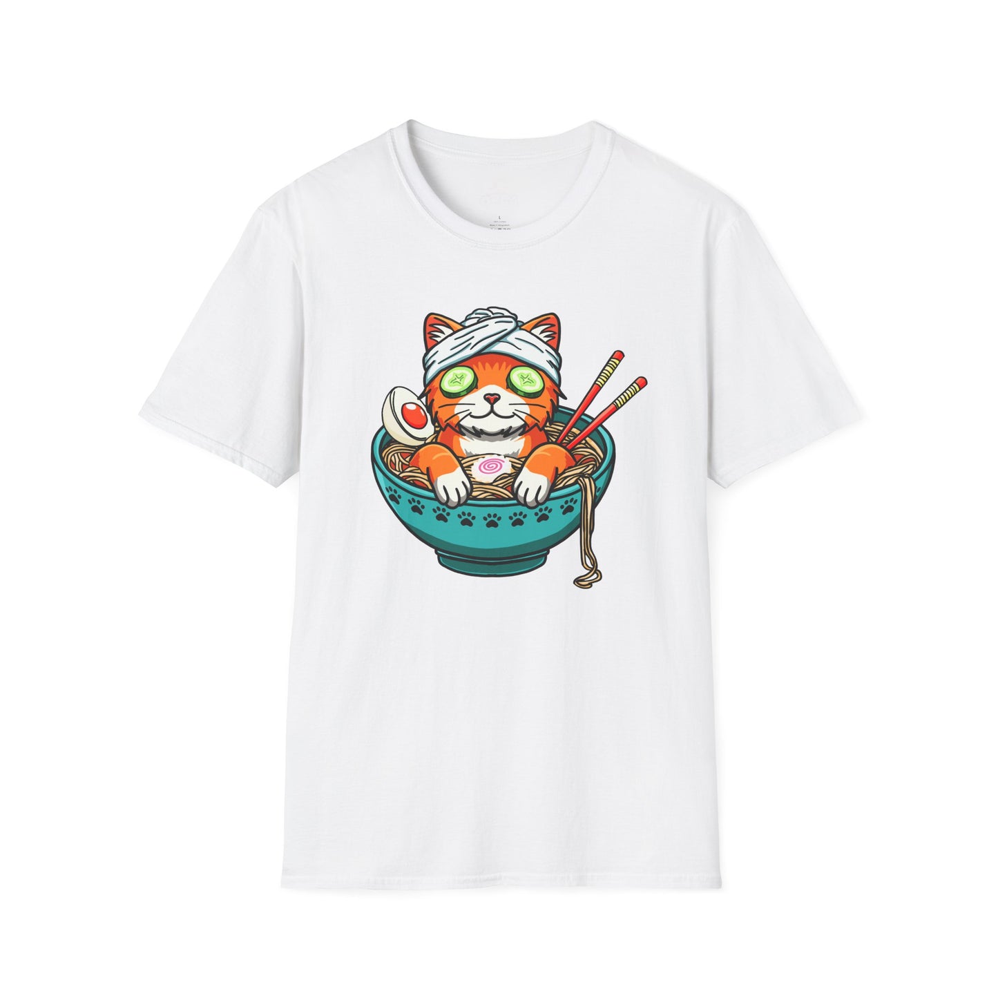 "Ramen Spa Cat" β Relaxing Noodle Bowl Kitty Graphic T-Shirt | Unisex Softstyle