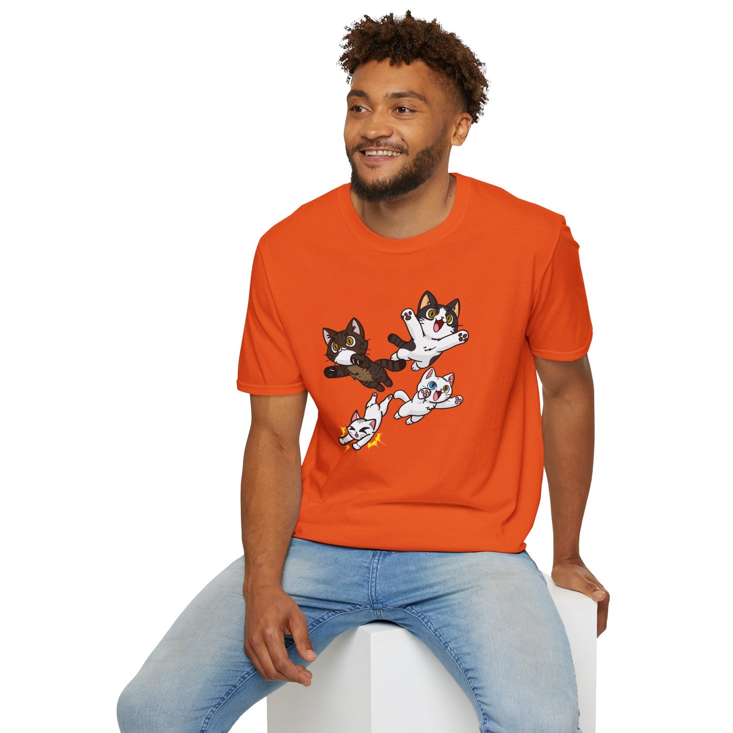 Cat Attack Squadron! | Four Fantastic Flying Felines | Unisex Softstyle T-Shirt