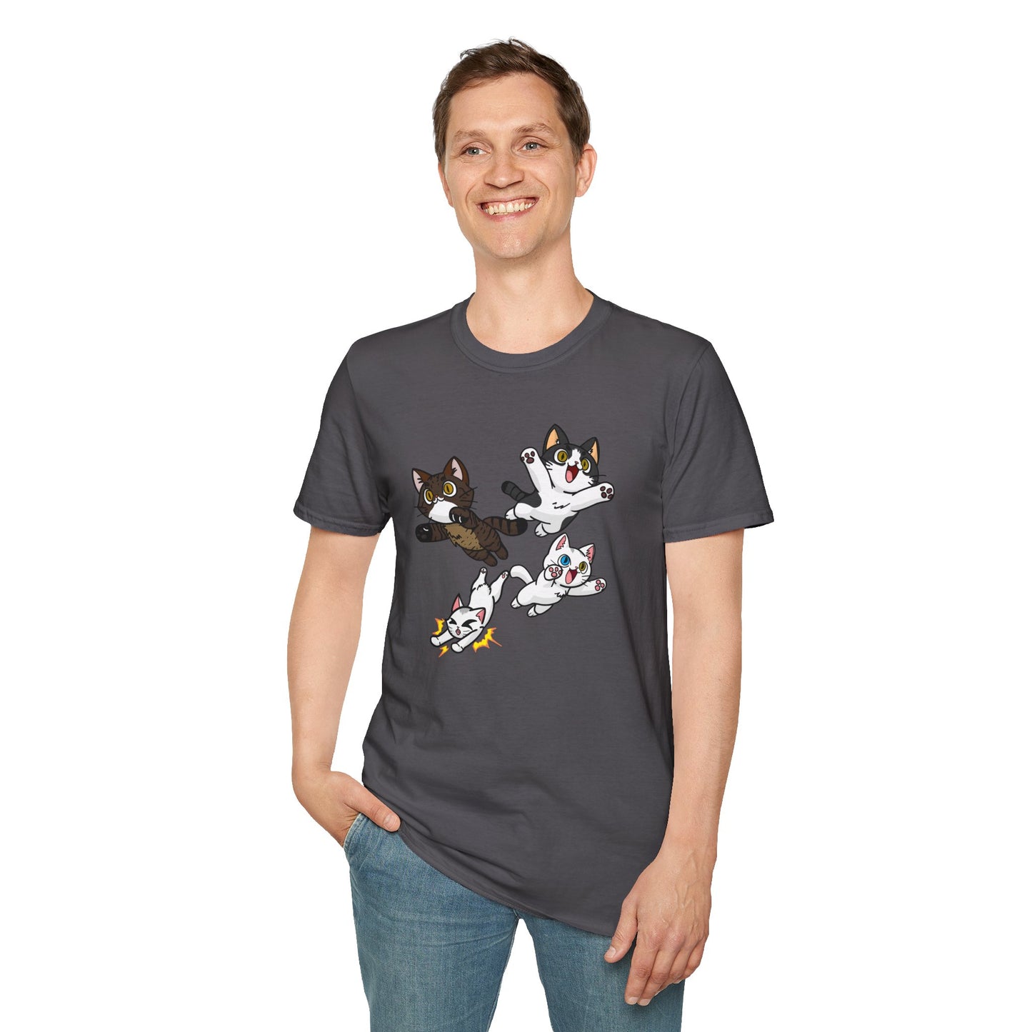Cat Attack Squadron! | Four Fantastic Flying Felines | Unisex Softstyle T-Shirt