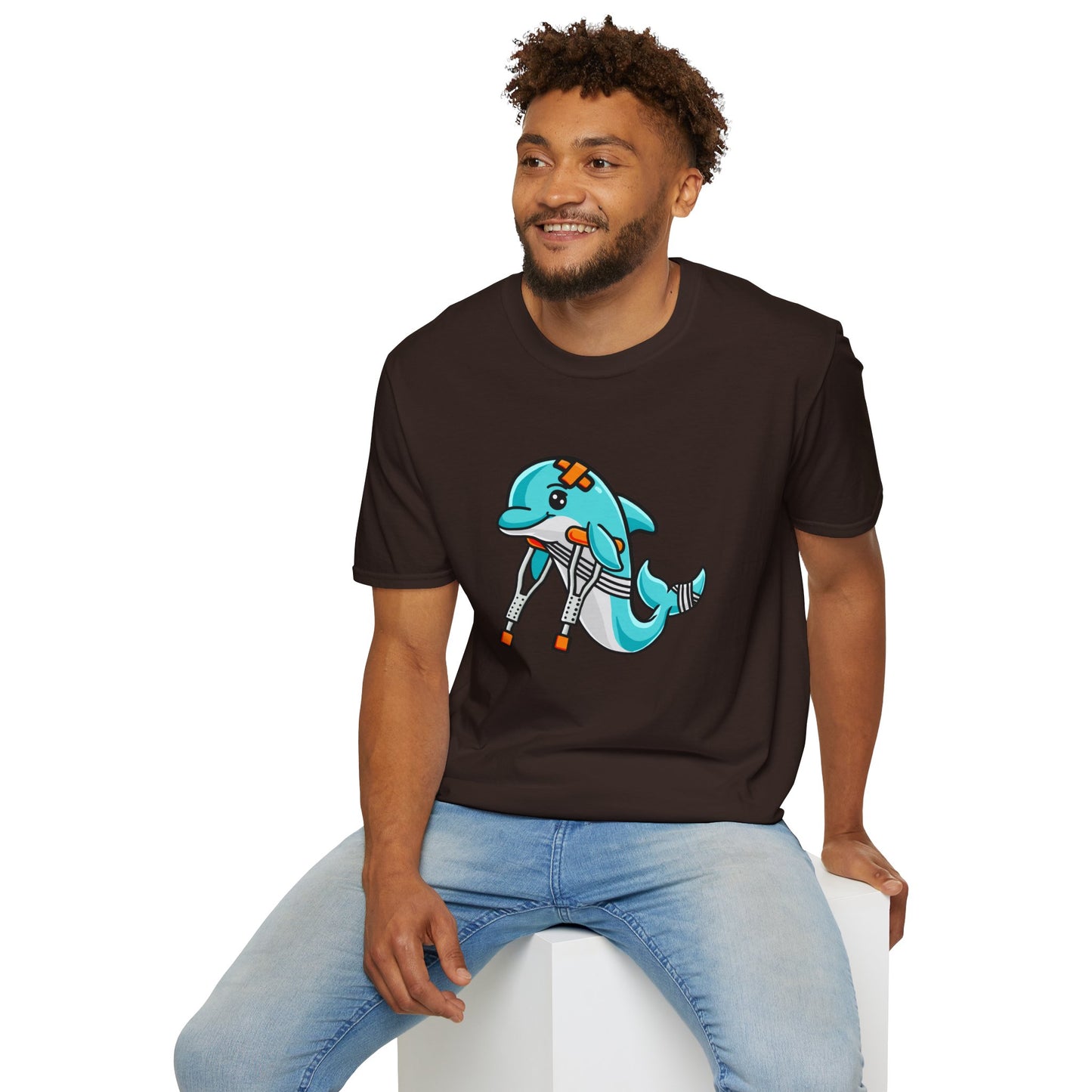 Injured but Adorable | The Crippled Dolphin | Funny Graphic T-Shirt | Unisex Softstyle T-Shirt