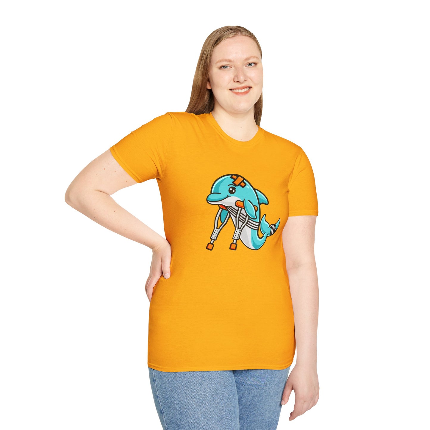 Injured but Adorable | The Crippled Dolphin | Funny Graphic T-Shirt | Unisex Softstyle T-Shirt
