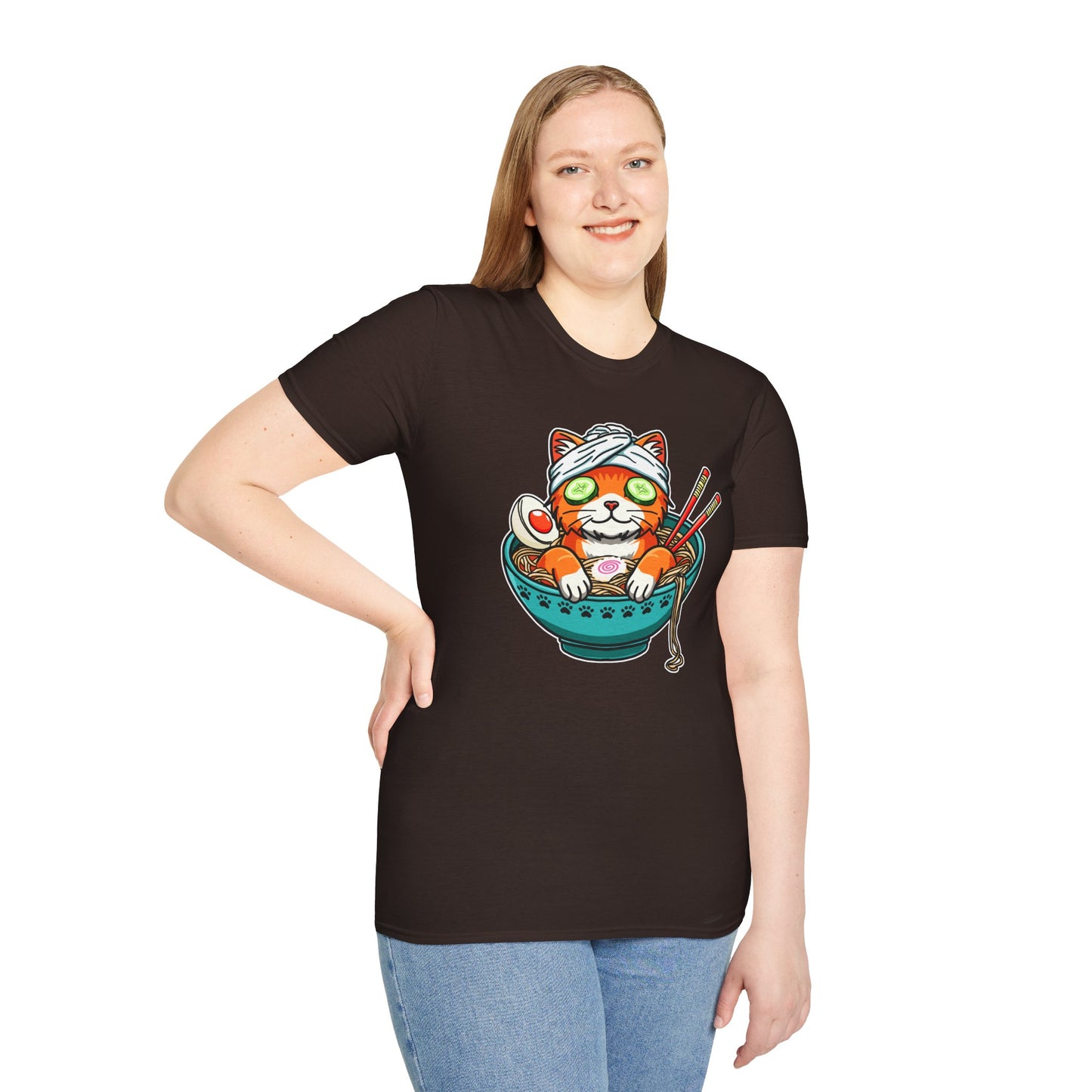 "Ramen Spa Cat" β Relaxing Noodle Bowl Kitty Graphic T-Shirt | Unisex Softstyle