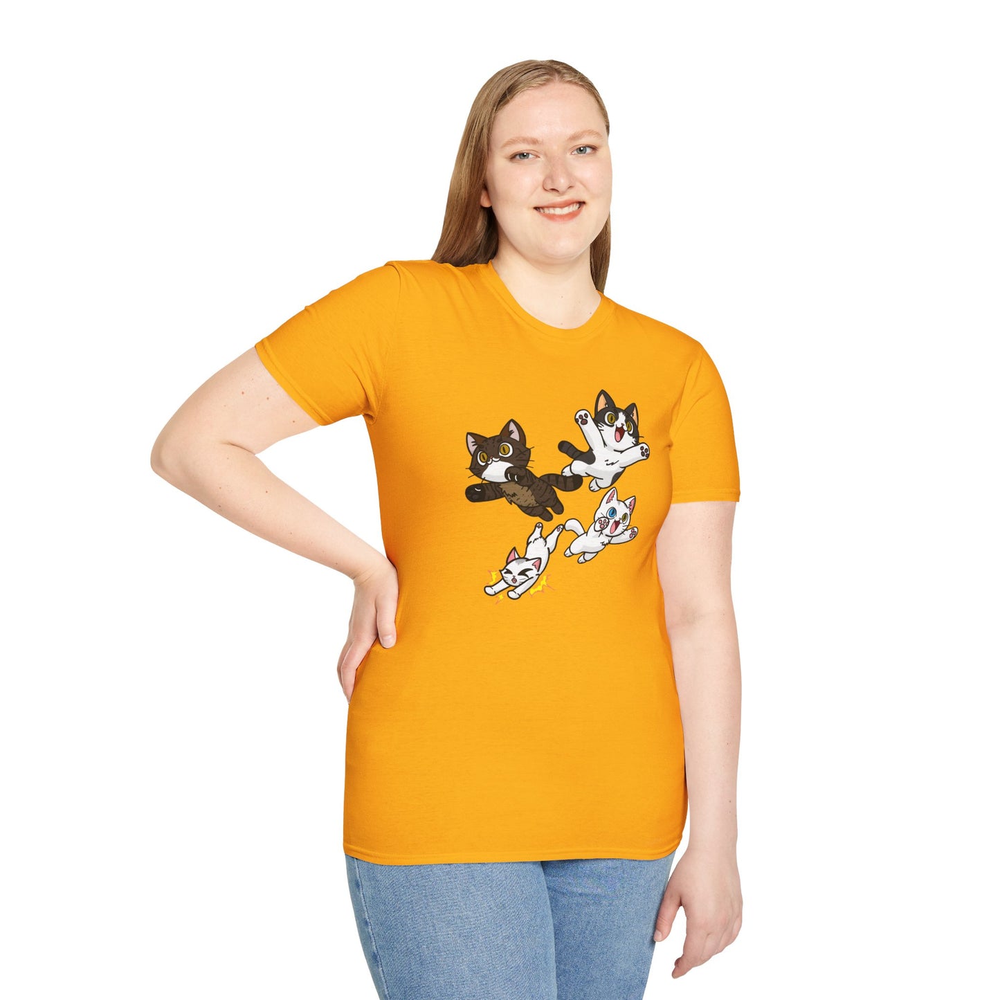 Cat Attack Squadron! | Four Fantastic Flying Felines | Unisex Softstyle T-Shirt