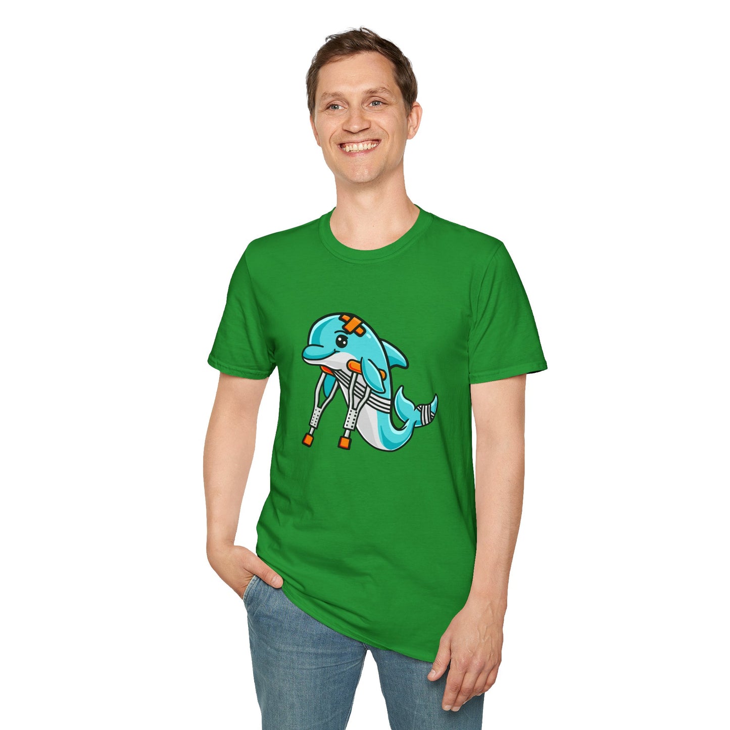 Injured but Adorable | The Crippled Dolphin | Funny Graphic T-Shirt | Unisex Softstyle T-Shirt