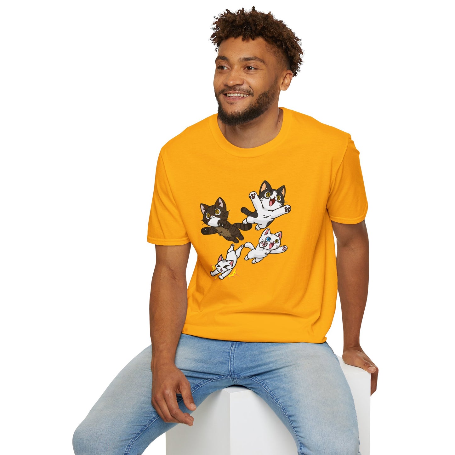 Cat Attack Squadron! | Four Fantastic Flying Felines | Unisex Softstyle T-Shirt