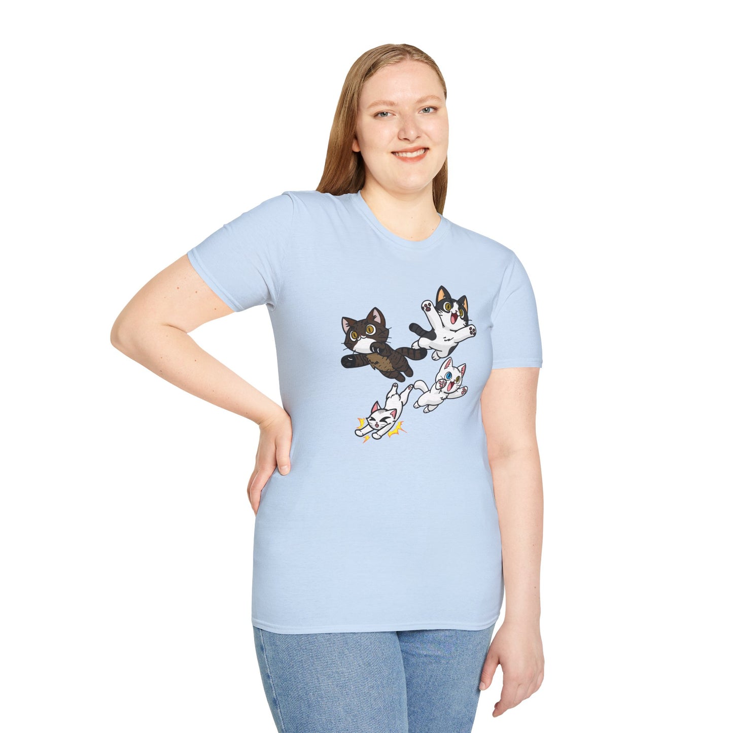 Cat Attack Squadron! | Four Fantastic Flying Felines | Unisex Softstyle T-Shirt