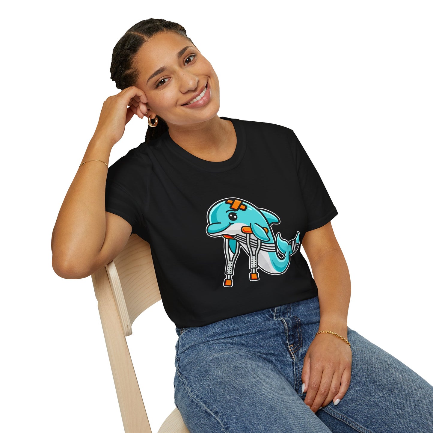 Injured but Adorable | The Crippled Dolphin | Funny Graphic T-Shirt | Unisex Softstyle T-Shirt