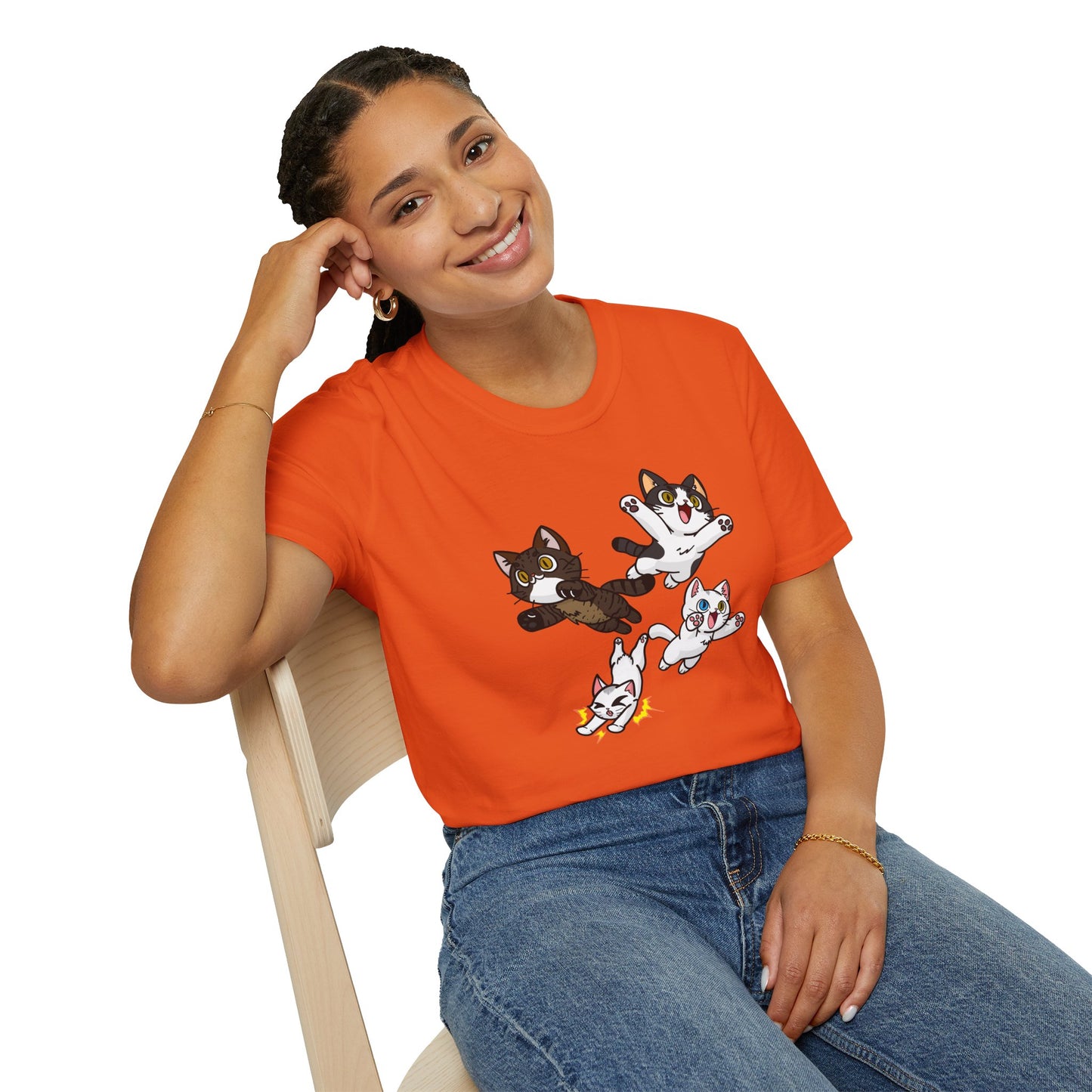 Cat Attack Squadron! | Four Fantastic Flying Felines | Unisex Softstyle T-Shirt