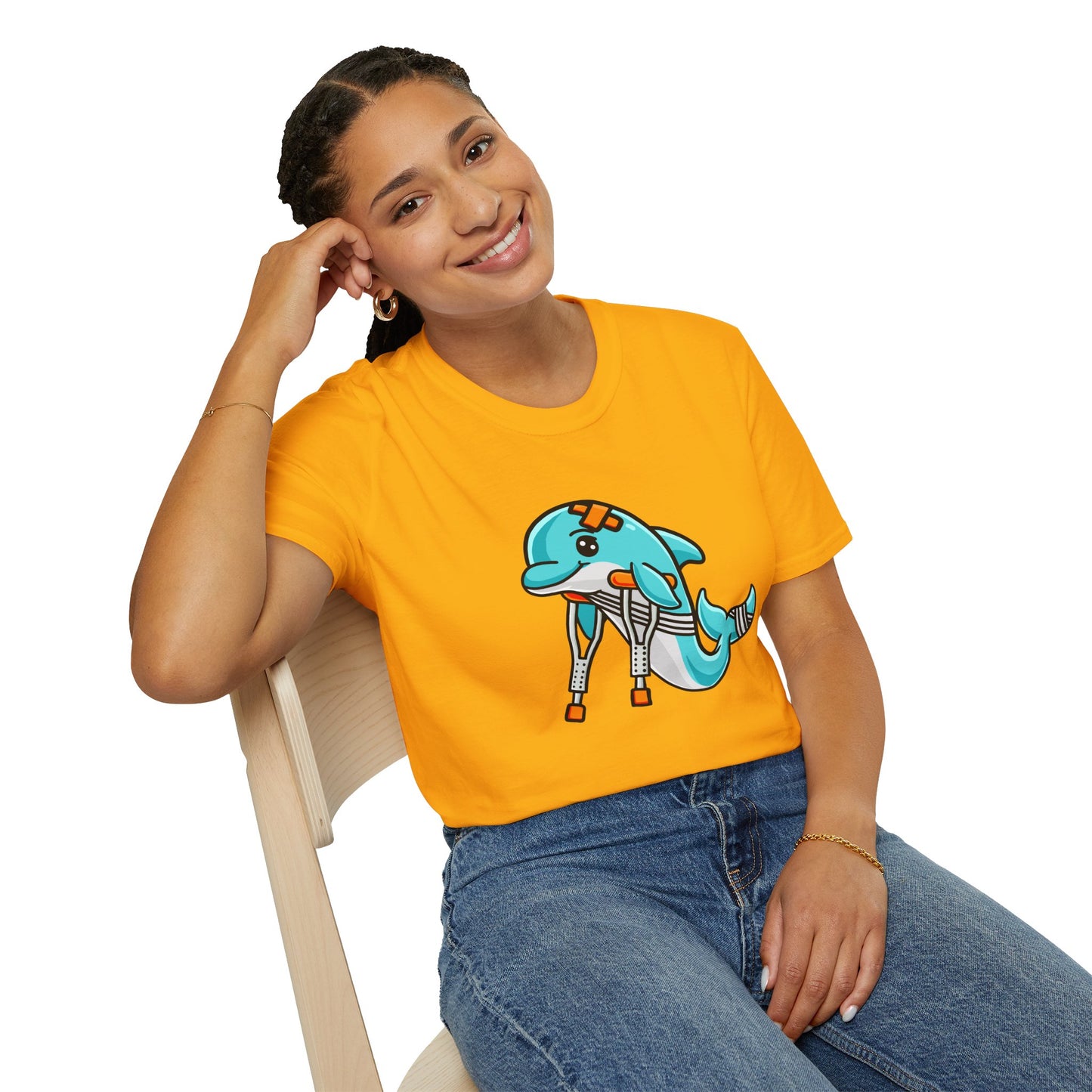 Injured but Adorable | The Crippled Dolphin | Funny Graphic T-Shirt | Unisex Softstyle T-Shirt