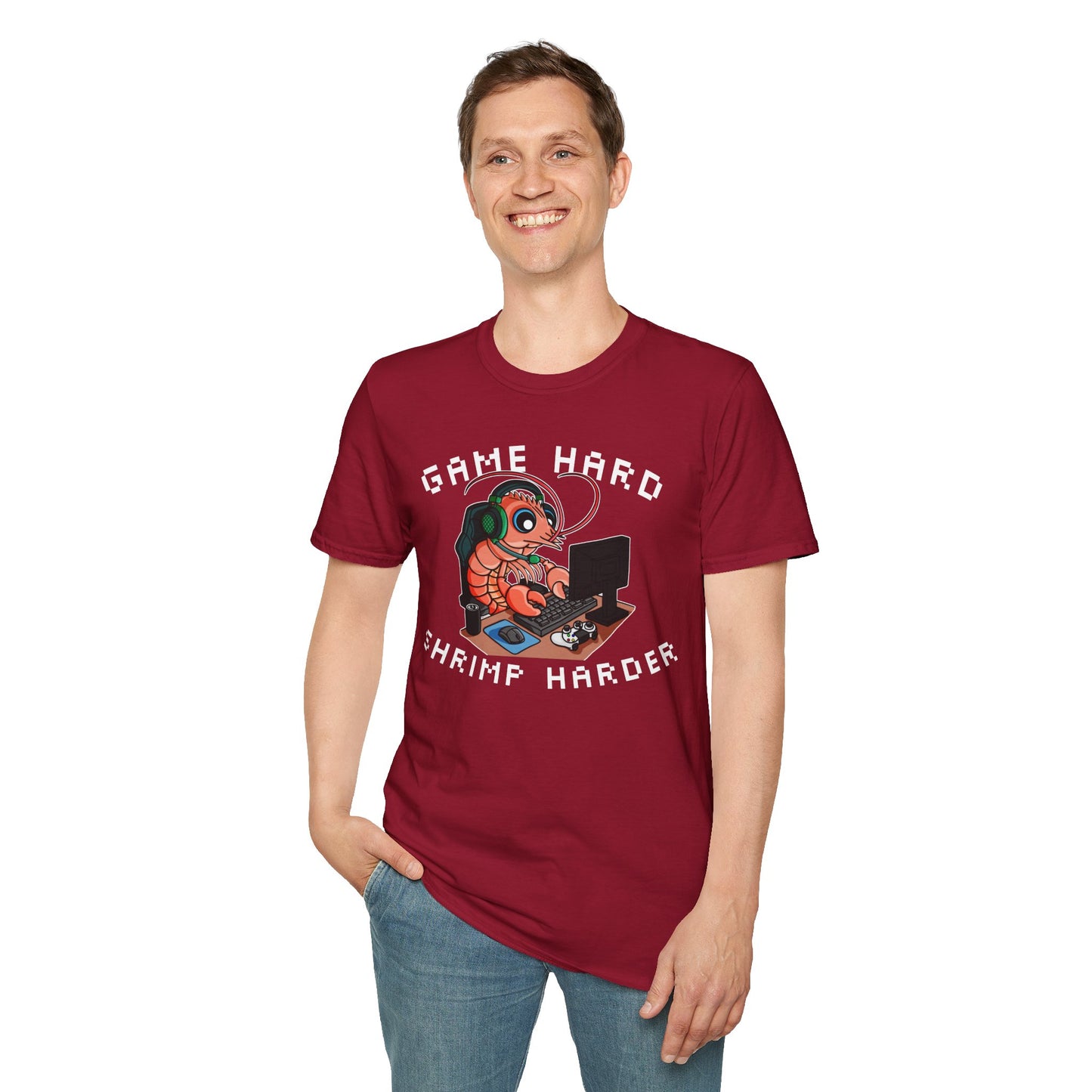 Game Hard Shrimp Harder | Gamer Shrimp | Unisex Softstyle T-Shirt
