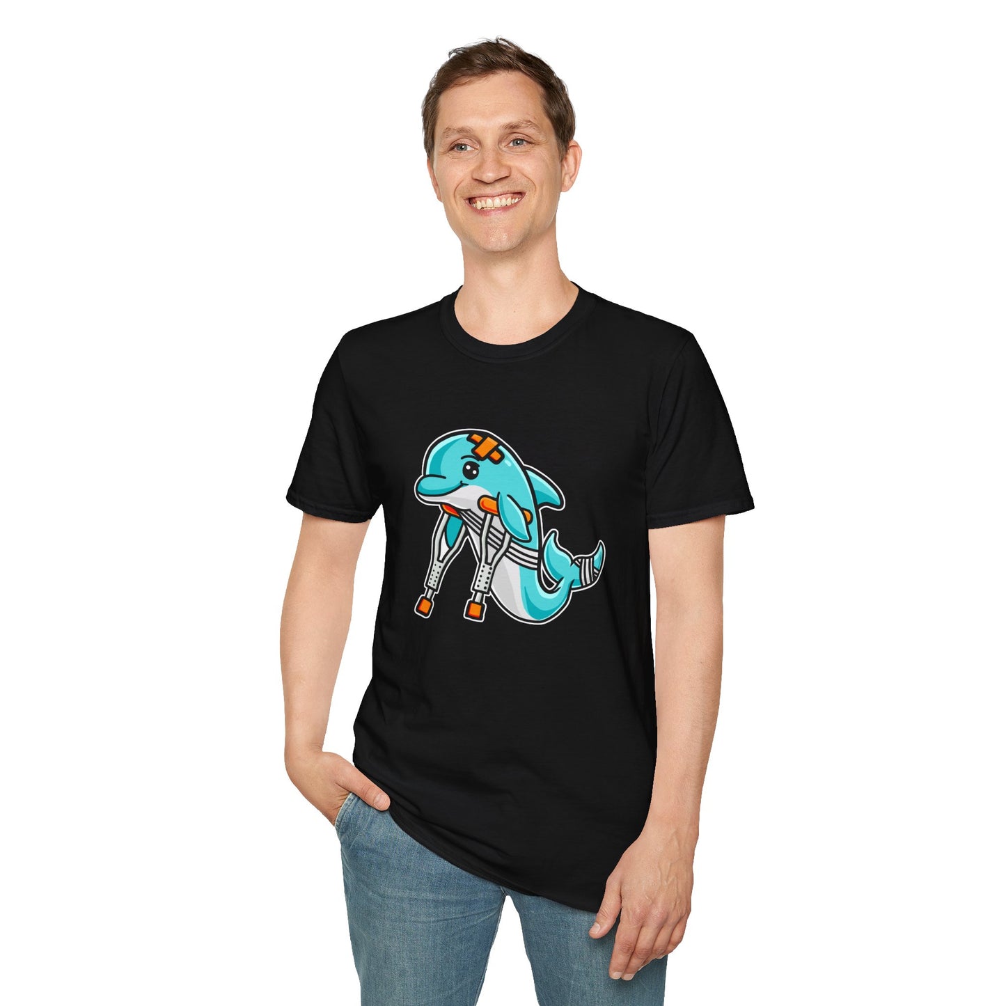 Injured but Adorable | The Crippled Dolphin | Funny Graphic T-Shirt | Unisex Softstyle T-Shirt