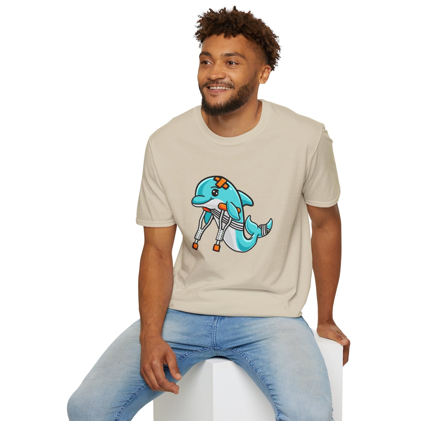 Injured but Adorable | The Crippled Dolphin | Funny Graphic T-Shirt | Unisex Softstyle T-Shirt