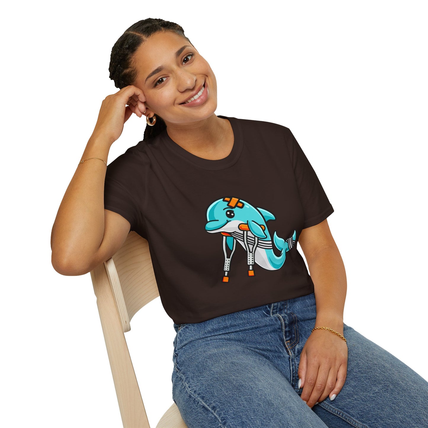 Injured but Adorable | The Crippled Dolphin | Funny Graphic T-Shirt | Unisex Softstyle T-Shirt