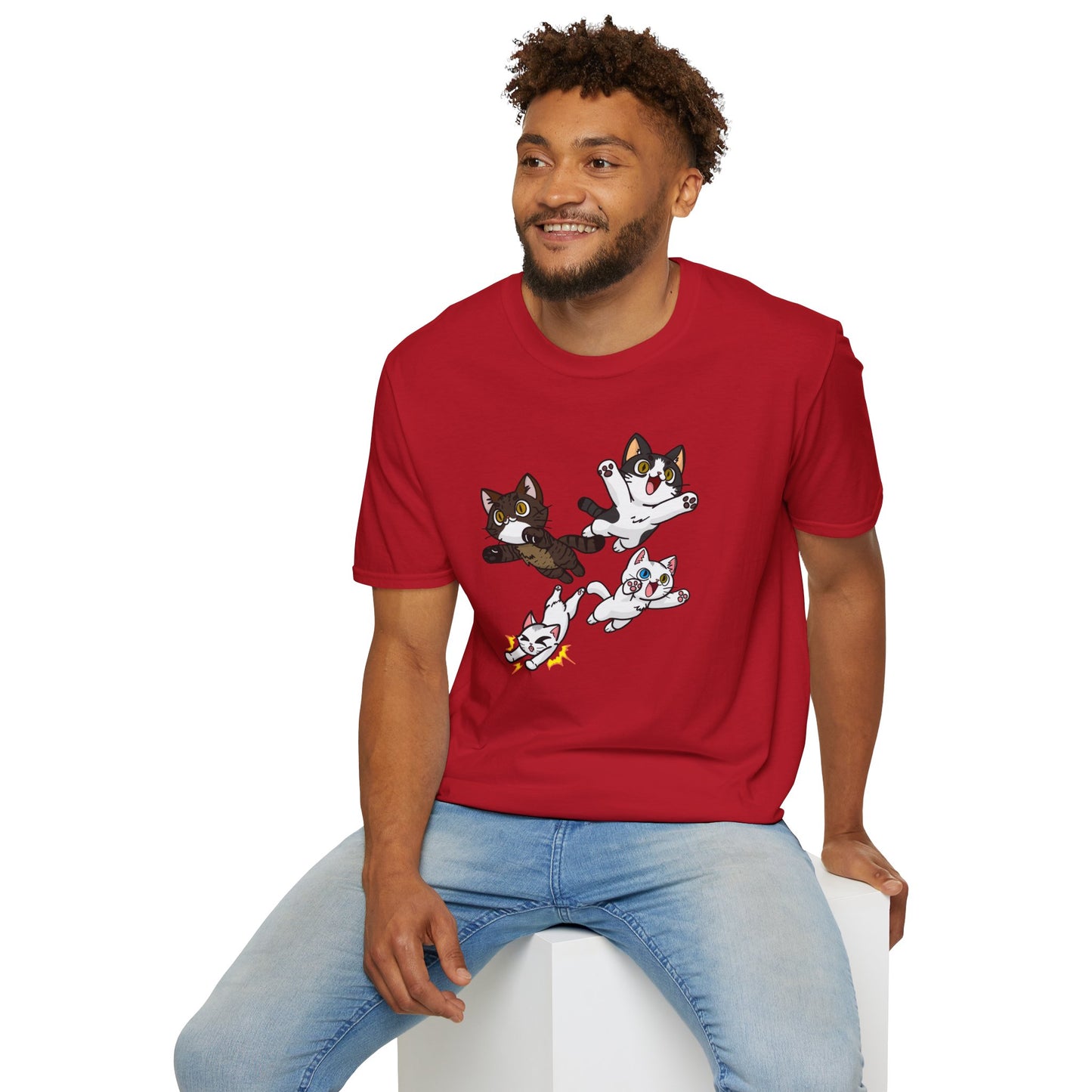 Cat Attack Squadron! | Four Fantastic Flying Felines | Unisex Softstyle T-Shirt
