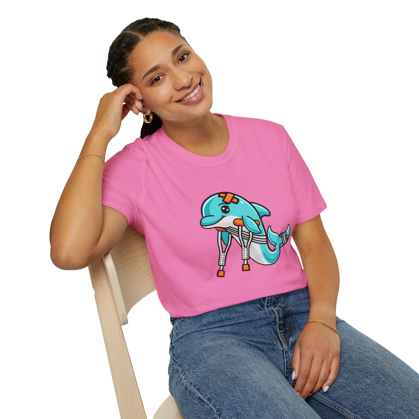 Injured but Adorable | The Crippled Dolphin | Funny Graphic T-Shirt | Unisex Softstyle T-Shirt