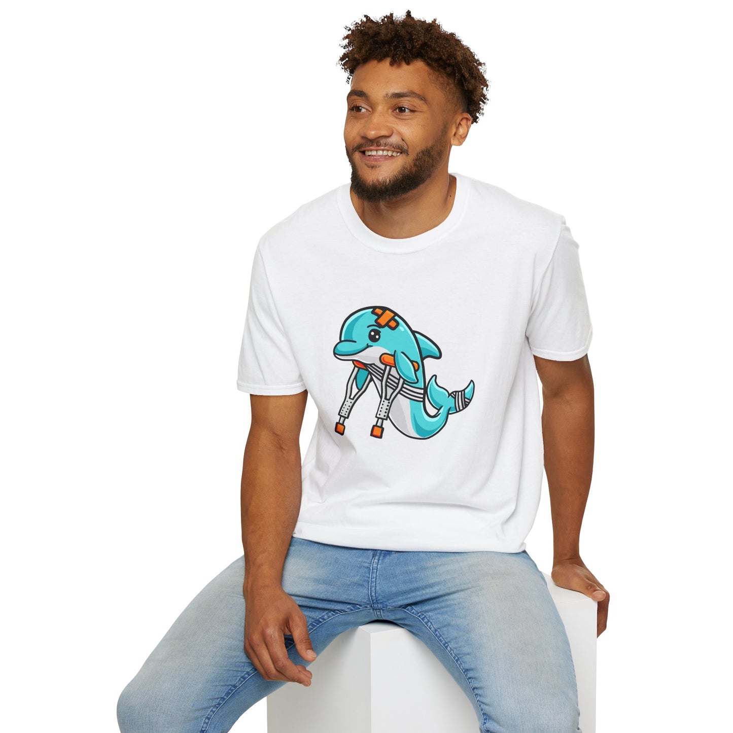 Injured but Adorable | The Crippled Dolphin | Funny Graphic T-Shirt | Unisex Softstyle T-Shirt