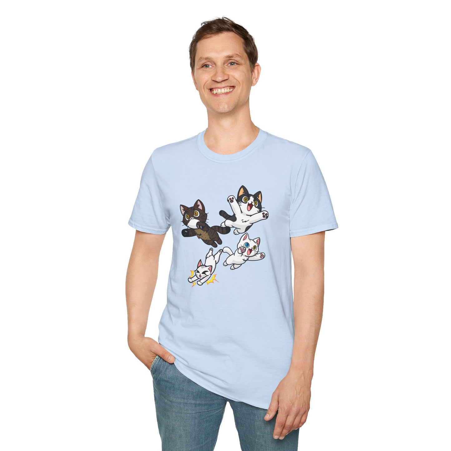 Cat Attack Squadron! | Four Fantastic Flying Felines | Unisex Softstyle T-Shirt