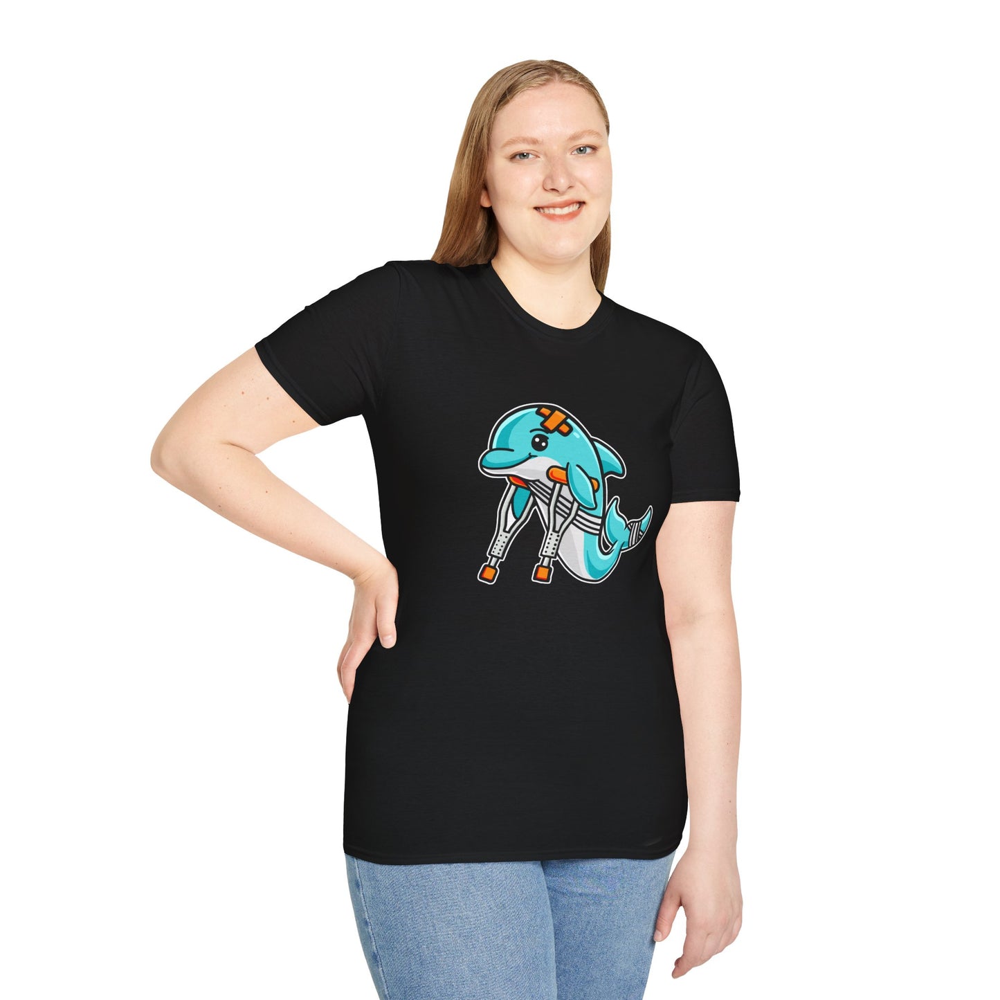 Injured but Adorable | The Crippled Dolphin | Funny Graphic T-Shirt | Unisex Softstyle T-Shirt