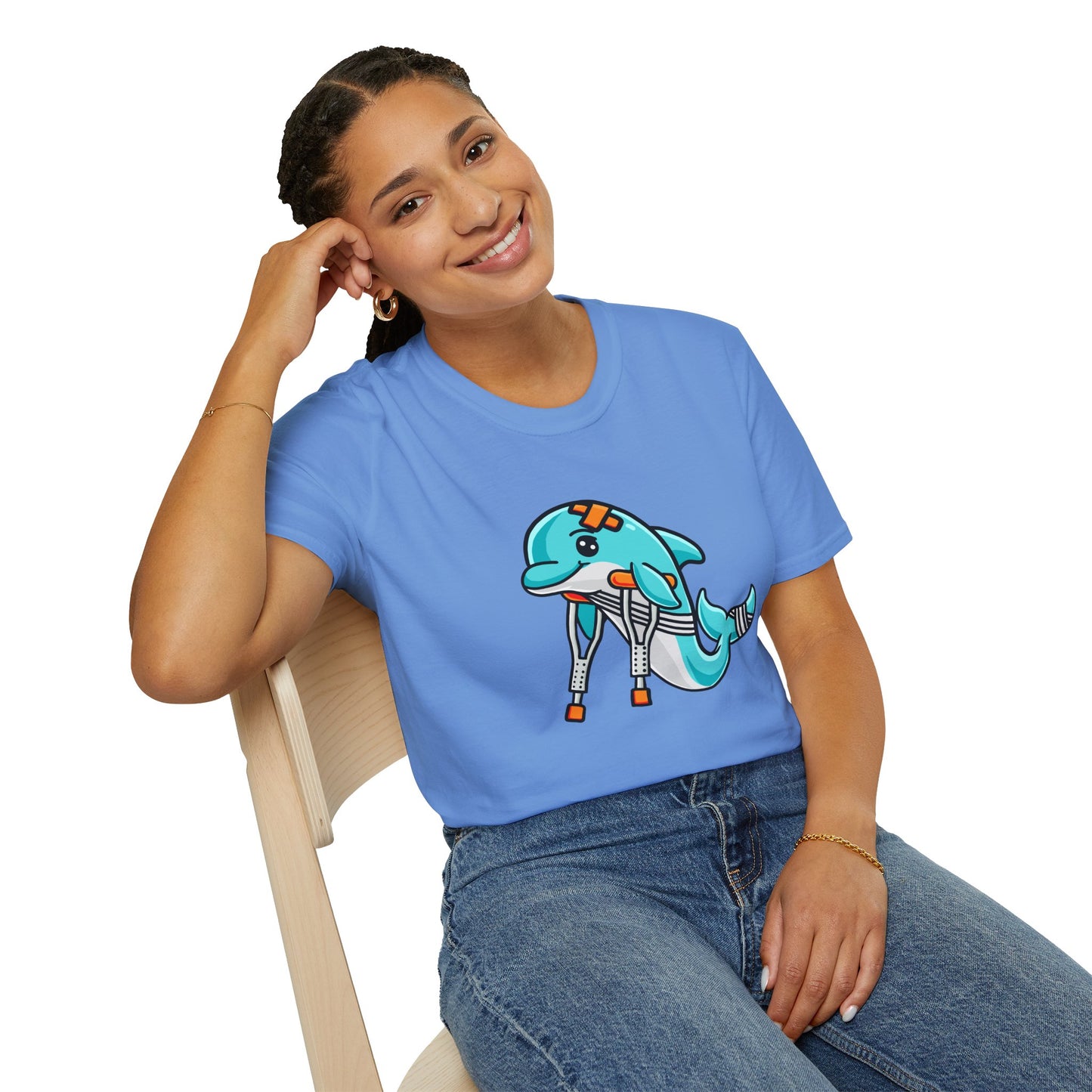 Injured but Adorable | The Crippled Dolphin | Funny Graphic T-Shirt | Unisex Softstyle T-Shirt