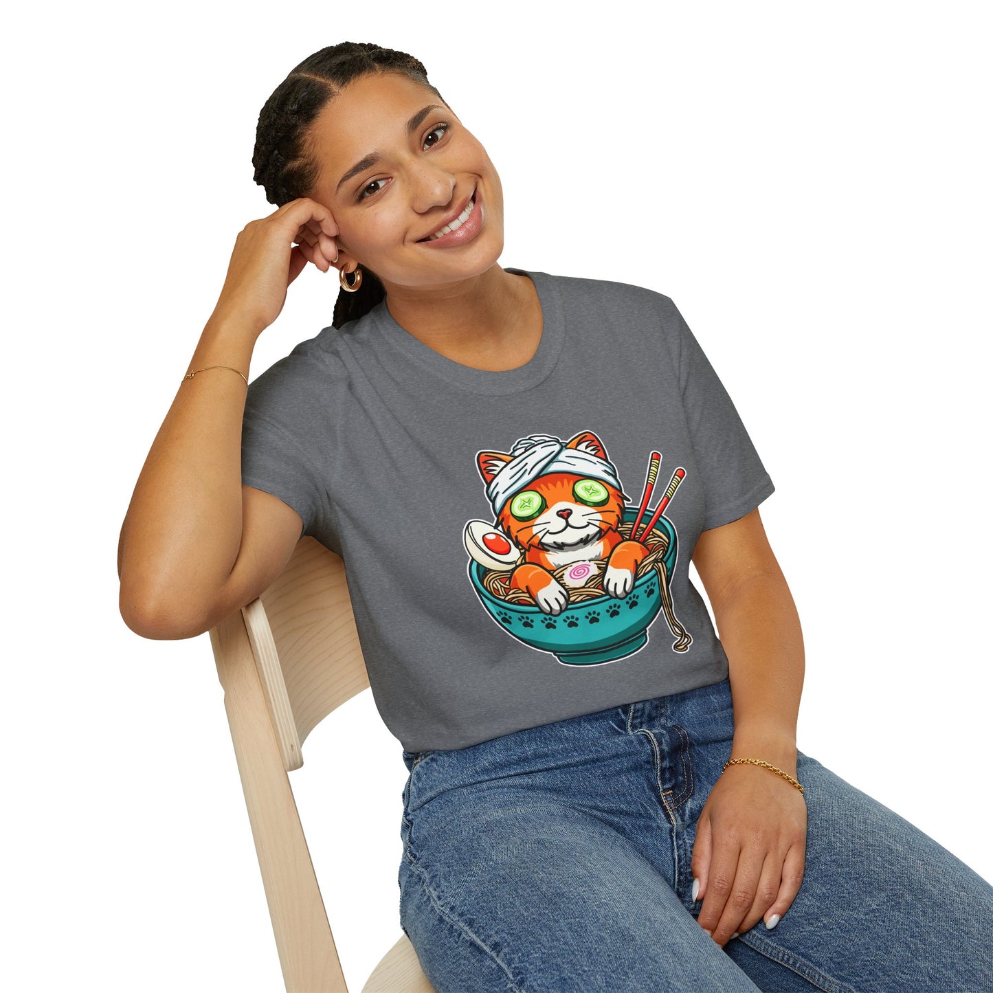 "Ramen Spa Cat" β Relaxing Noodle Bowl Kitty Graphic T-Shirt | Unisex Softstyle