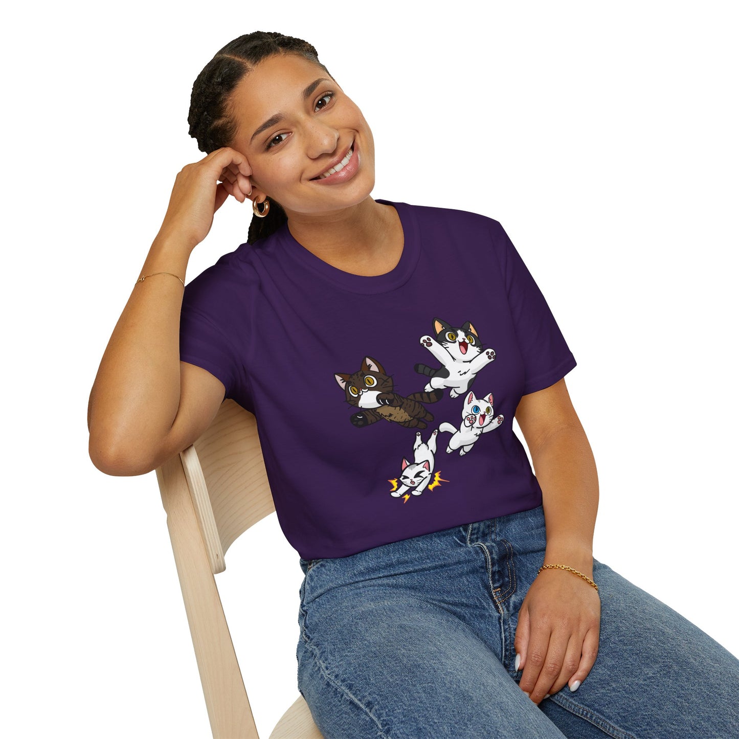 Cat Attack Squadron! | Four Fantastic Flying Felines | Unisex Softstyle T-Shirt