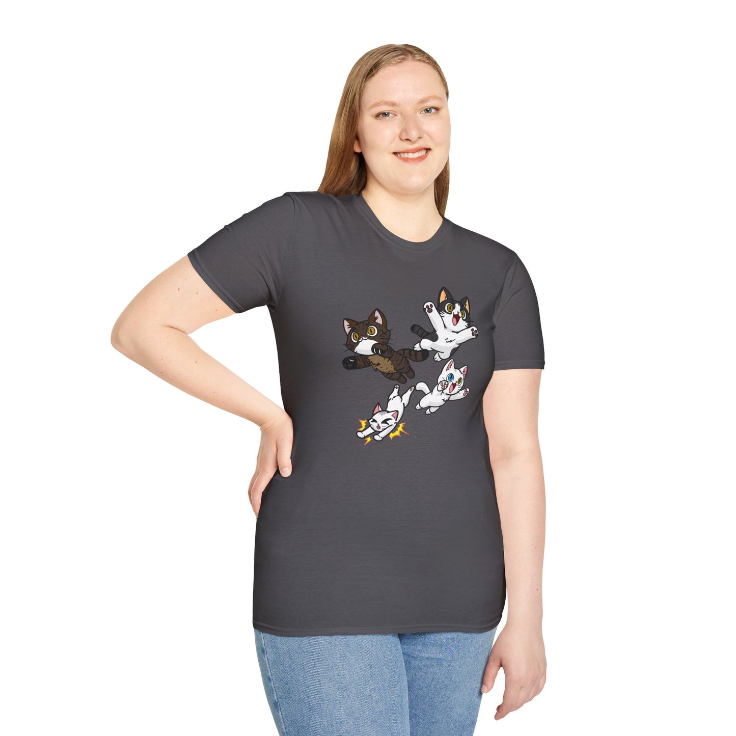 Cat Attack Squadron! | Four Fantastic Flying Felines | Unisex Softstyle T-Shirt