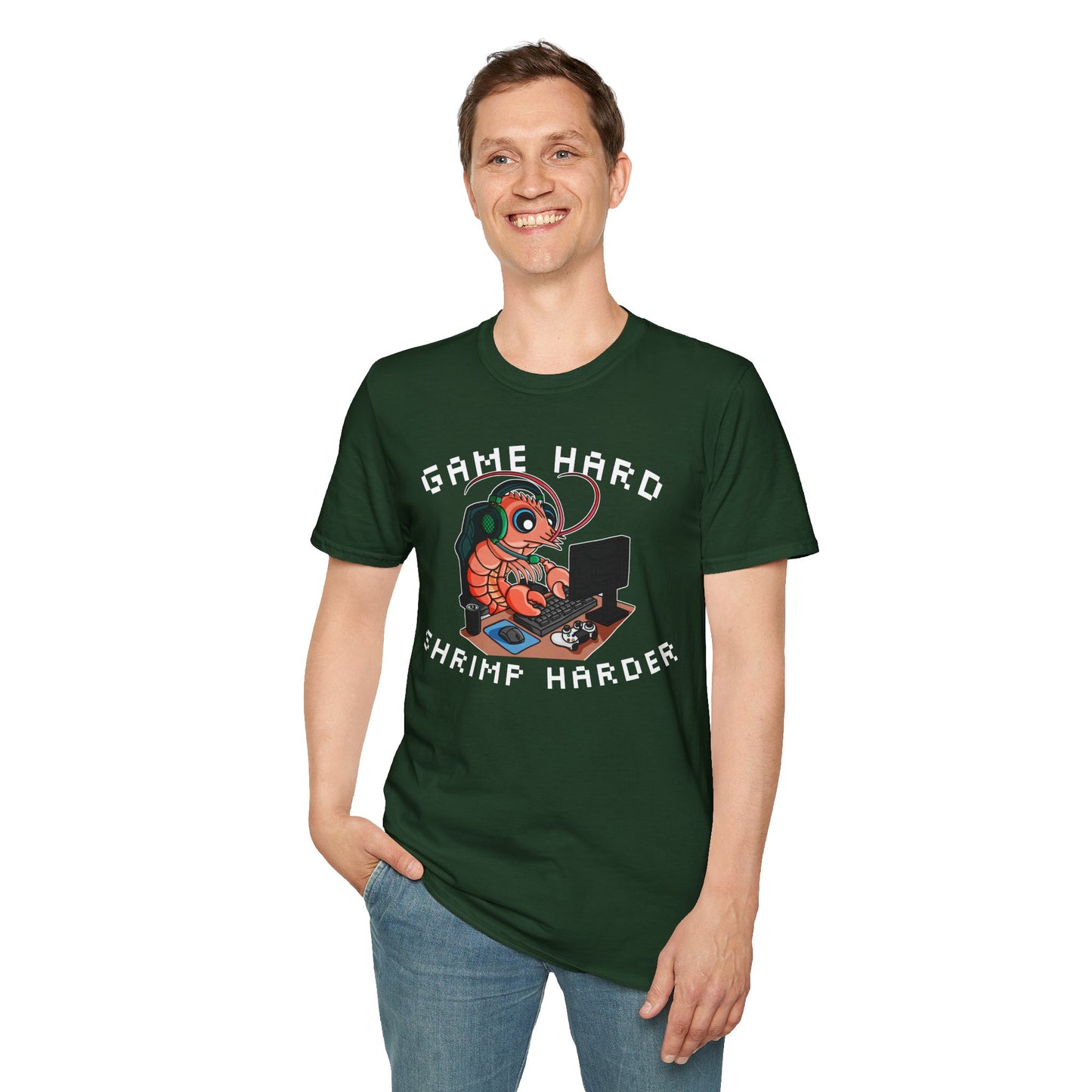 Game Hard Shrimp Harder | Gamer Shrimp | Unisex Softstyle T-Shirt