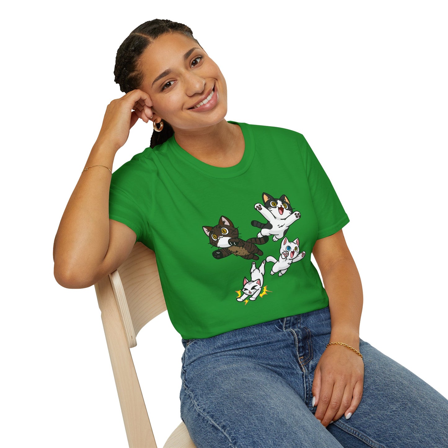 Cat Attack Squadron! | Four Fantastic Flying Felines | Unisex Softstyle T-Shirt