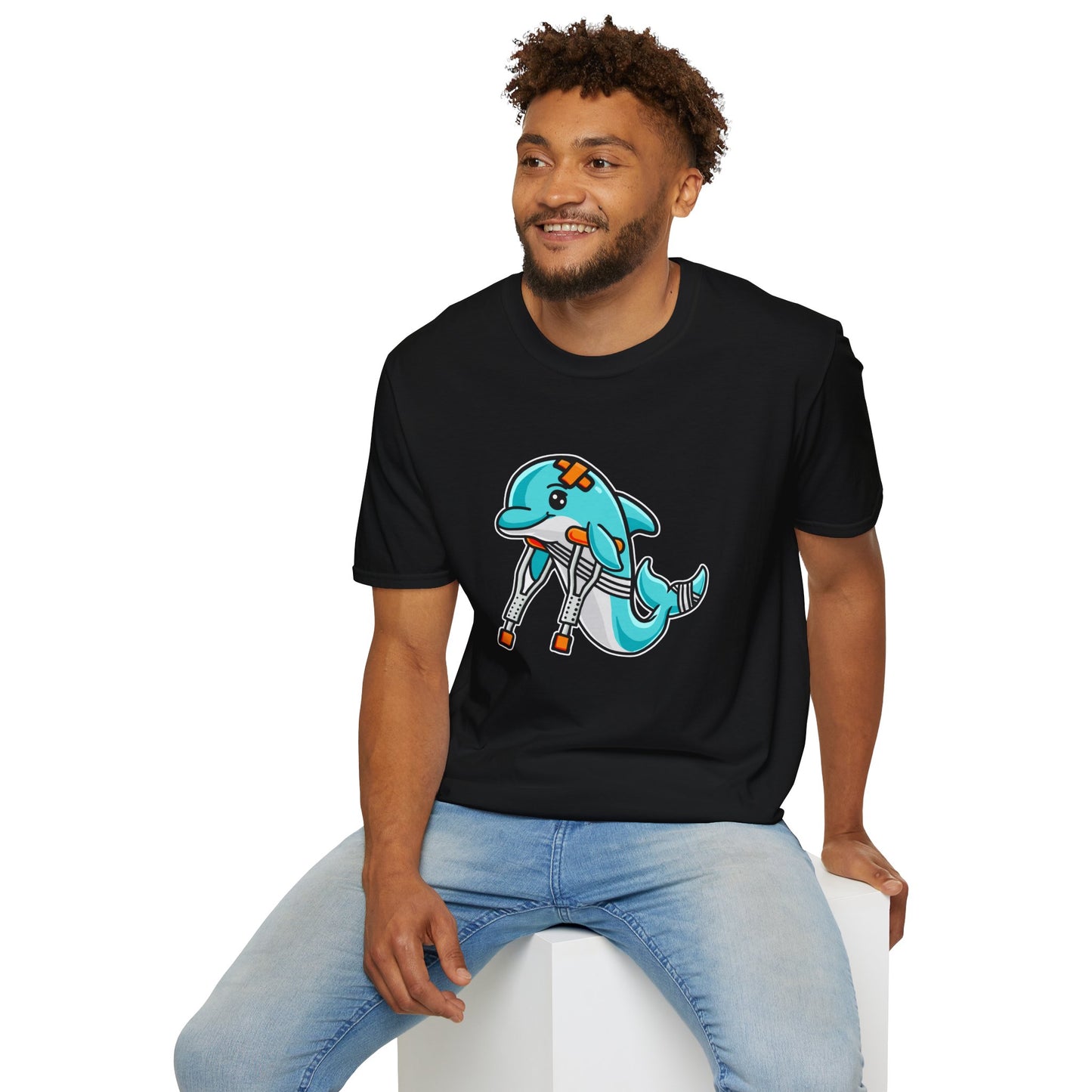 Injured but Adorable | The Crippled Dolphin | Funny Graphic T-Shirt | Unisex Softstyle T-Shirt