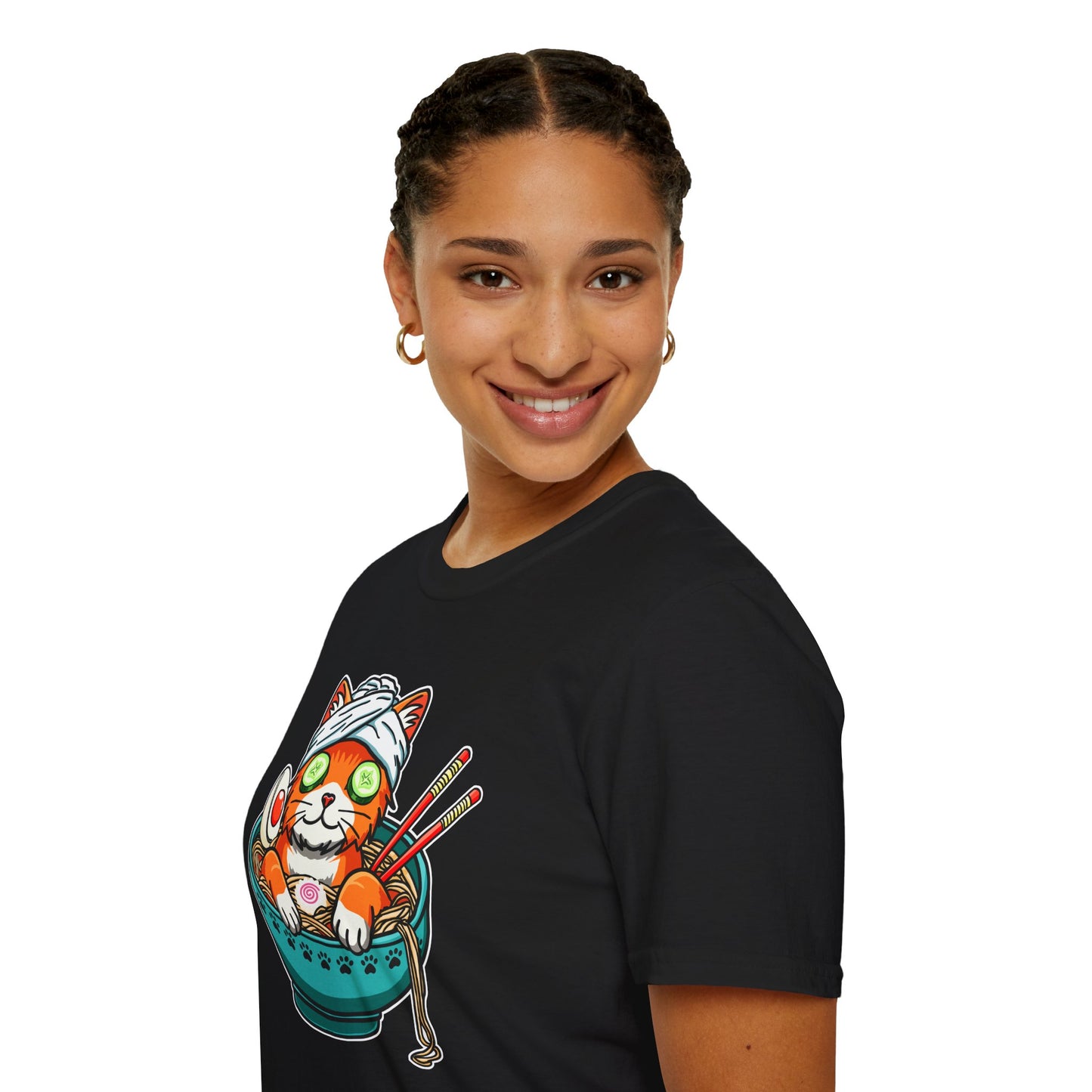 "Ramen Spa Cat" β Relaxing Noodle Bowl Kitty Graphic T-Shirt | Unisex Softstyle