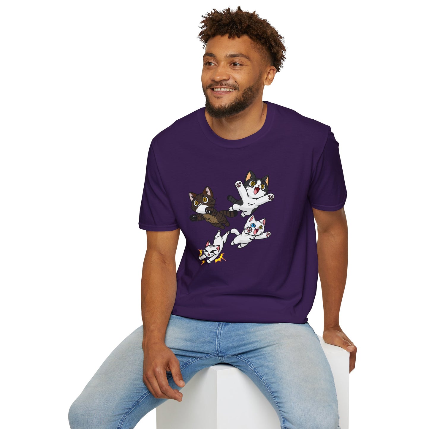 Cat Attack Squadron! | Four Fantastic Flying Felines | Unisex Softstyle T-Shirt