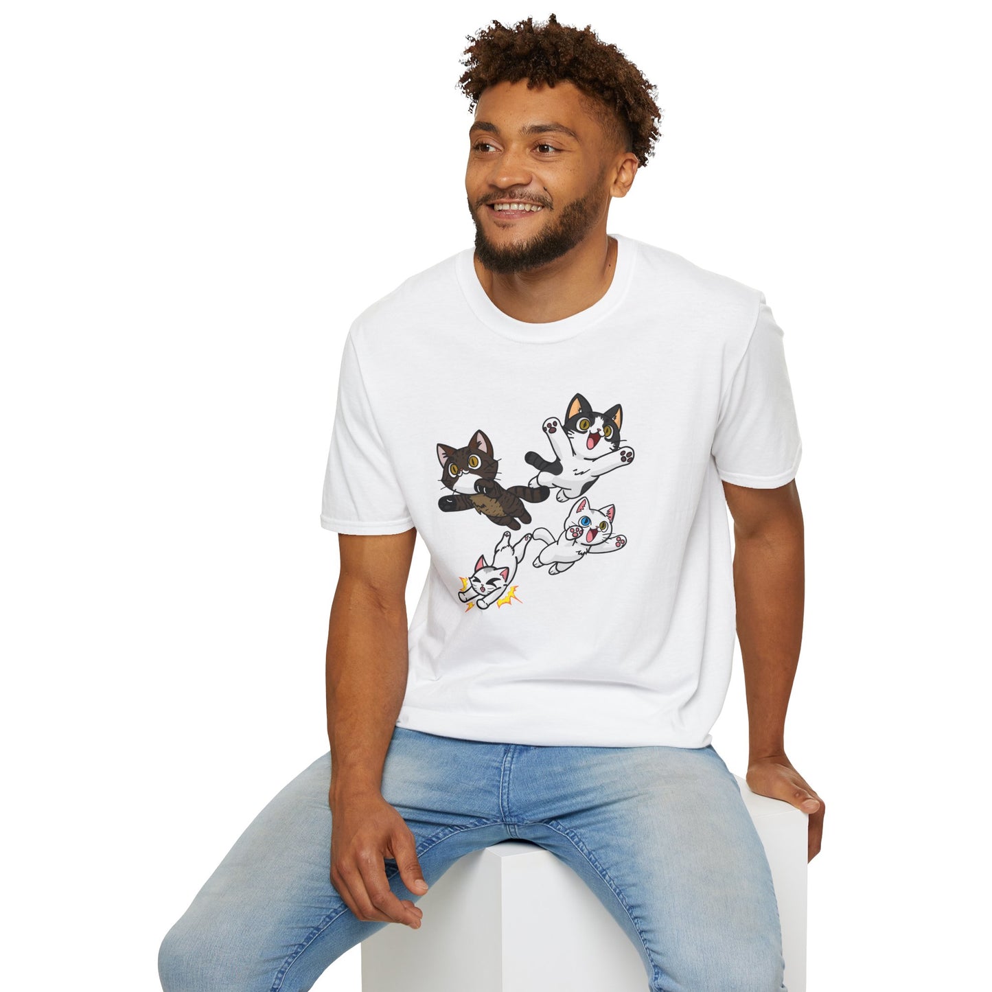 Cat Attack Squadron! | Four Fantastic Flying Felines | Unisex Softstyle T-Shirt