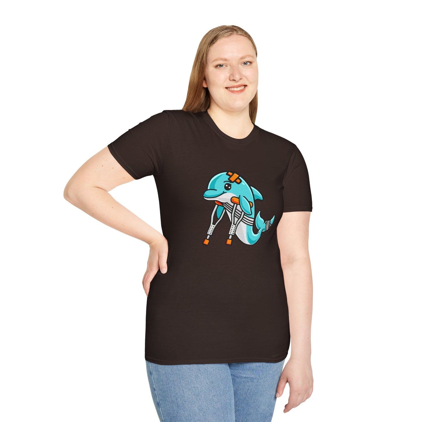 Injured but Adorable | The Crippled Dolphin | Funny Graphic T-Shirt | Unisex Softstyle T-Shirt