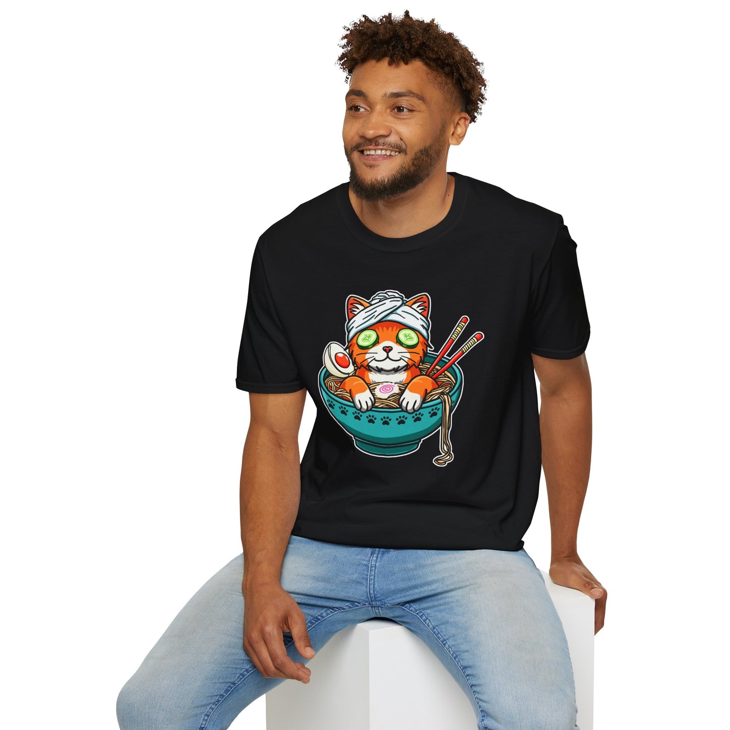 "Ramen Spa Cat" β Relaxing Noodle Bowl Kitty Graphic T-Shirt | Unisex Softstyle