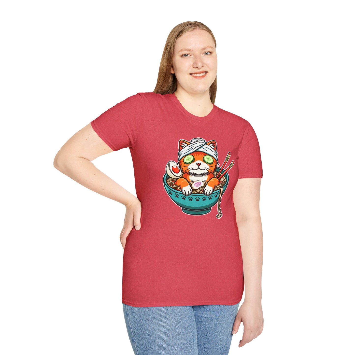 "Ramen Spa Cat" β Relaxing Noodle Bowl Kitty Graphic T-Shirt | Unisex Softstyle