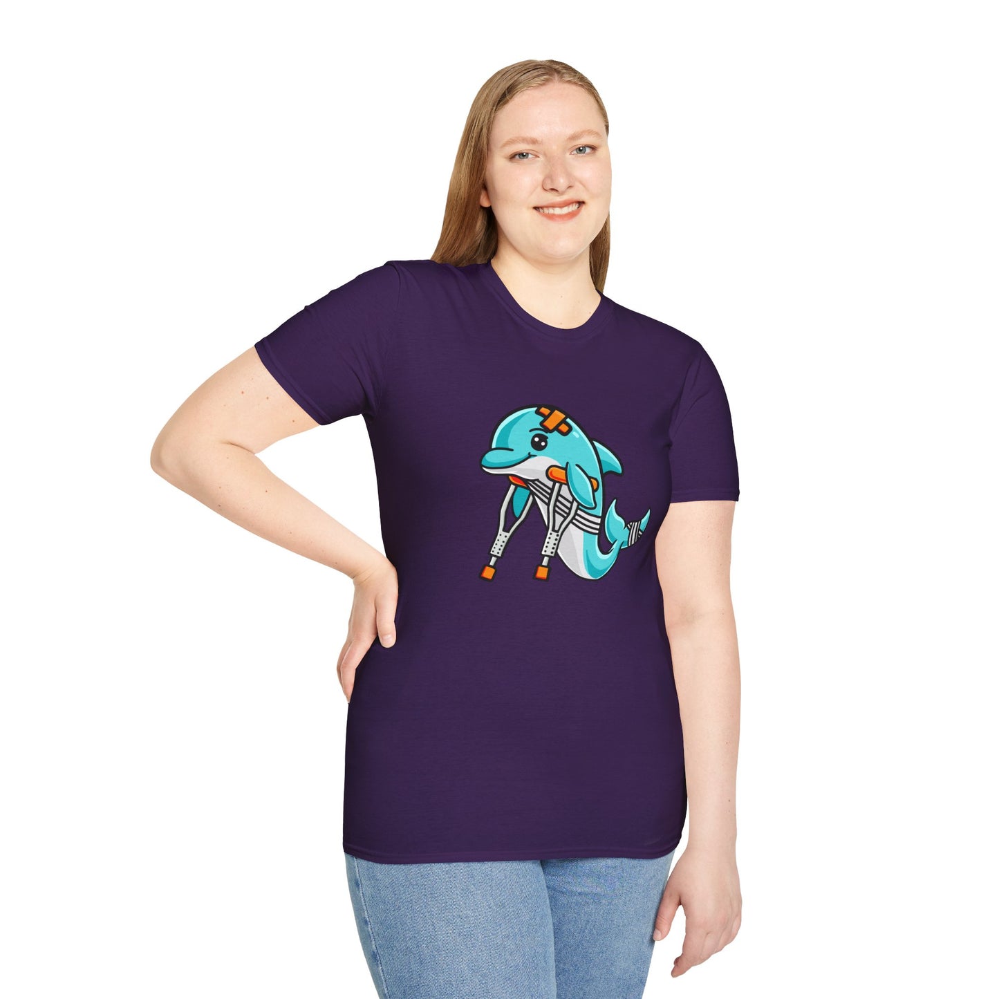 Injured but Adorable | The Crippled Dolphin | Funny Graphic T-Shirt | Unisex Softstyle T-Shirt