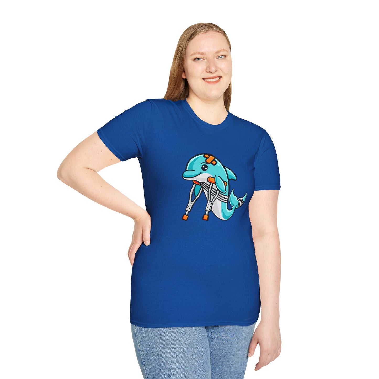 Injured but Adorable | The Crippled Dolphin | Funny Graphic T-Shirt | Unisex Softstyle T-Shirt