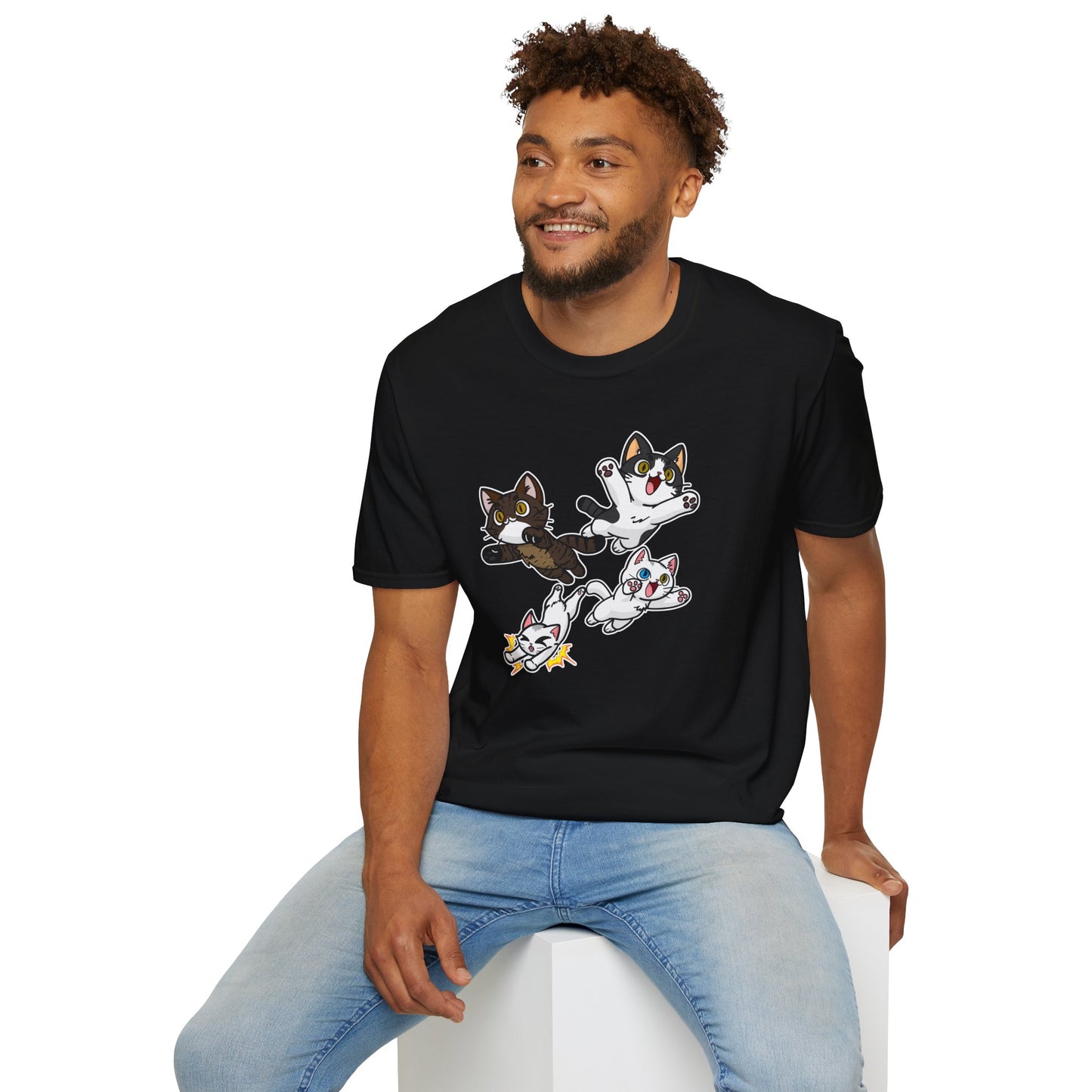 Cat Attack Squadron! | Four Fantastic Flying Felines | Unisex Softstyle T-Shirt