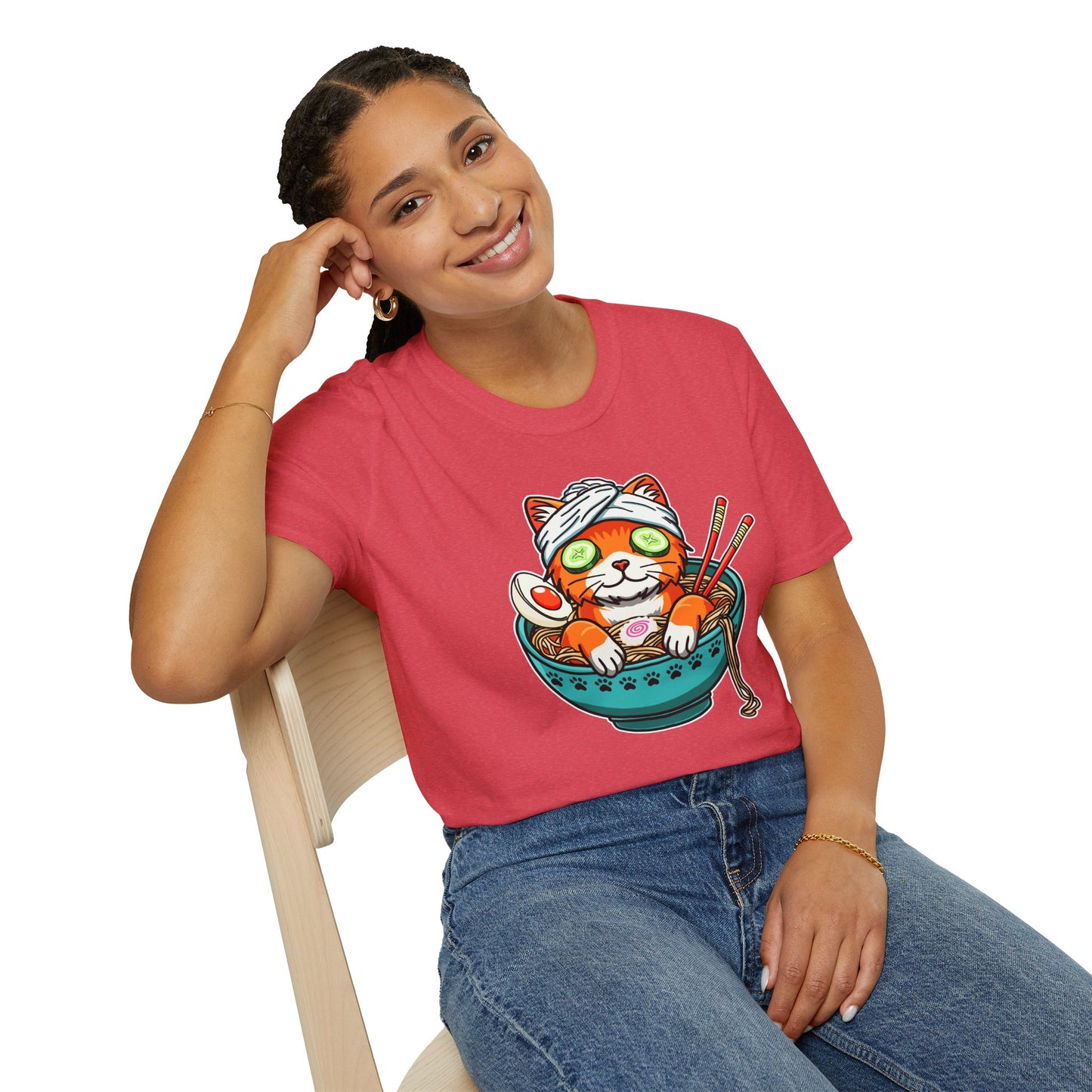 "Ramen Spa Cat" β Relaxing Noodle Bowl Kitty Graphic T-Shirt | Unisex Softstyle