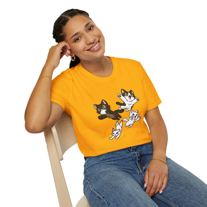 Cat Attack Squadron! | Four Fantastic Flying Felines | Unisex Softstyle T-Shirt