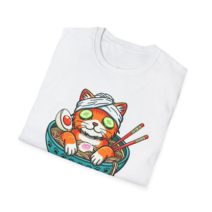 "Ramen Spa Cat" – Relaxing Noodle Bowl Kitty Graphic T-Shirt | Unisex Softstyle