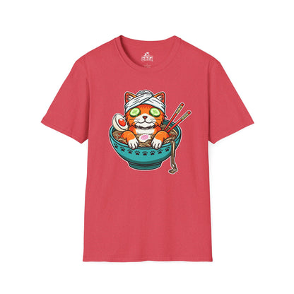 "Ramen Spa Cat" – Relaxing Noodle Bowl Kitty Graphic T-Shirt | Unisex Softstyle