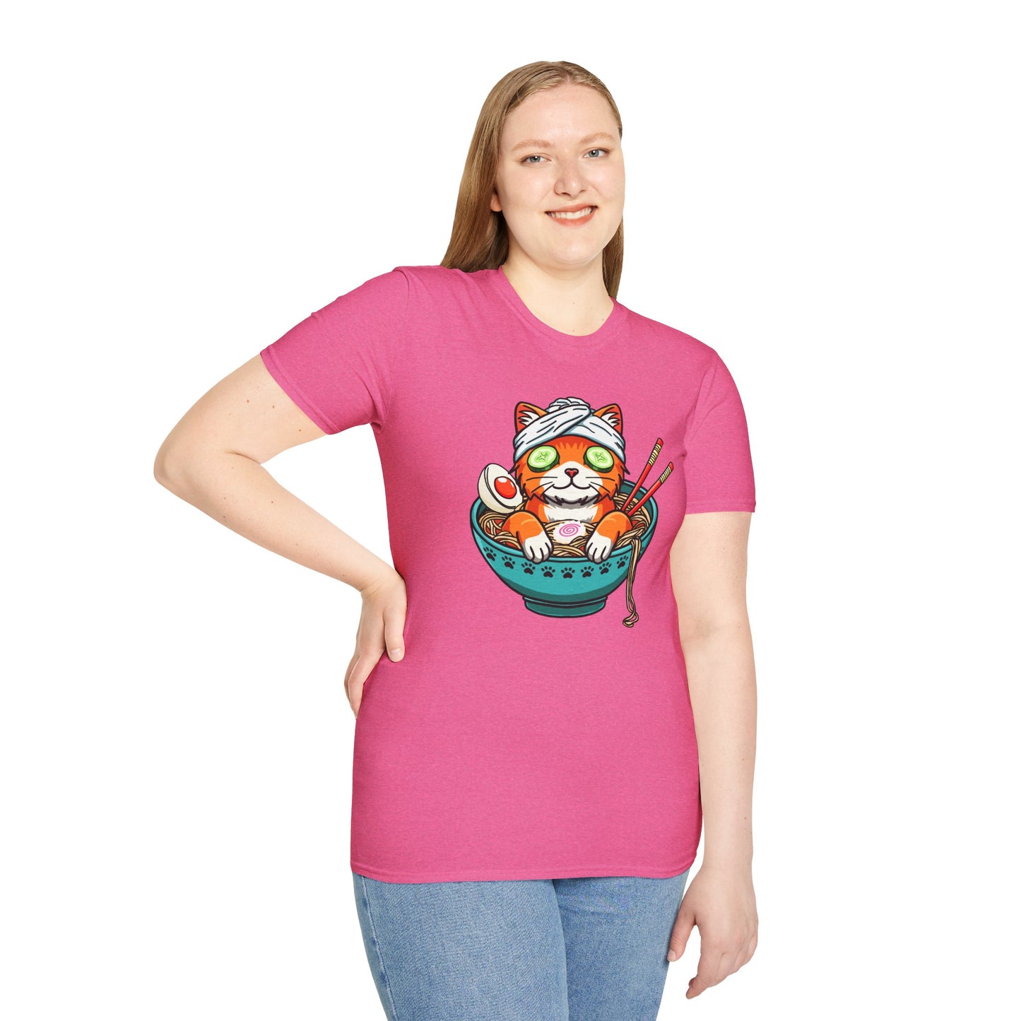 "Ramen Spa Cat" – Relaxing Noodle Bowl Kitty Graphic T-Shirt | Unisex Softstyle