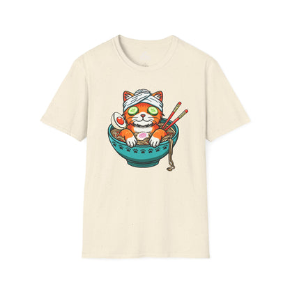"Ramen Spa Cat" – Relaxing Noodle Bowl Kitty Graphic T-Shirt | Unisex Softstyle