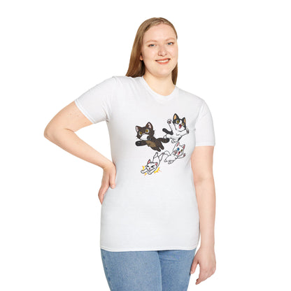 Cat Attack Squadron! | Four Fantastic Flying Felines | Unisex Softstyle T-Shirt